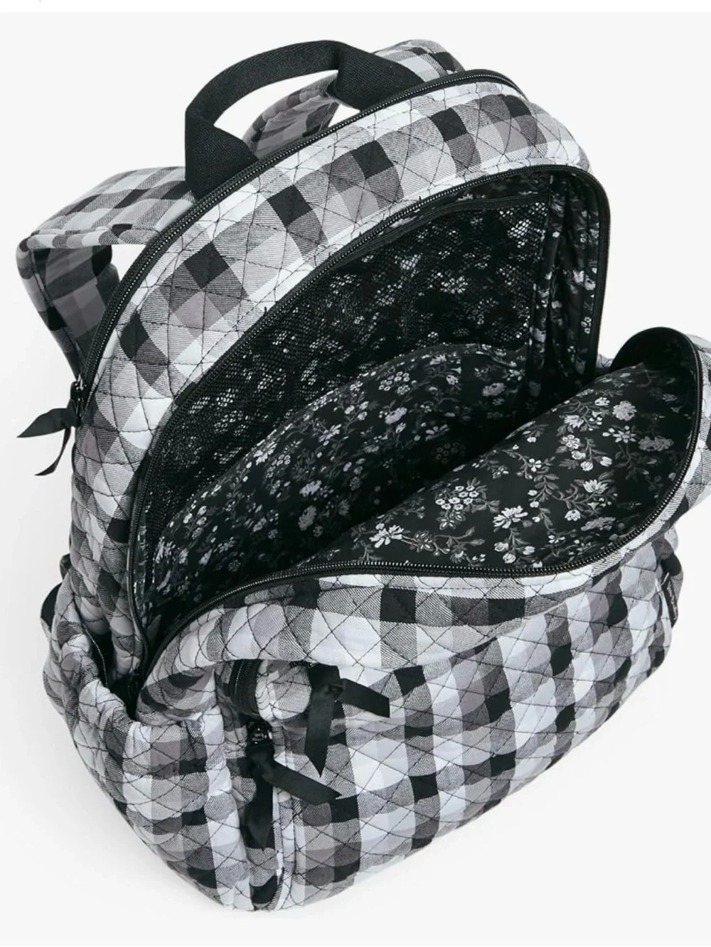 Vera Bradley Cotton Campus Backpack, Kingbird Plaid, One Size Black & White - Picture 10 of 15